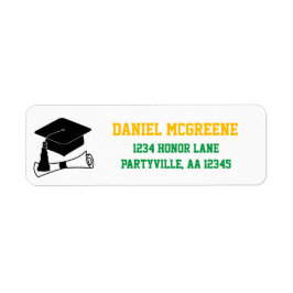 Grad Cap Grönt och Guld Studenten Adress Returadress Etikett