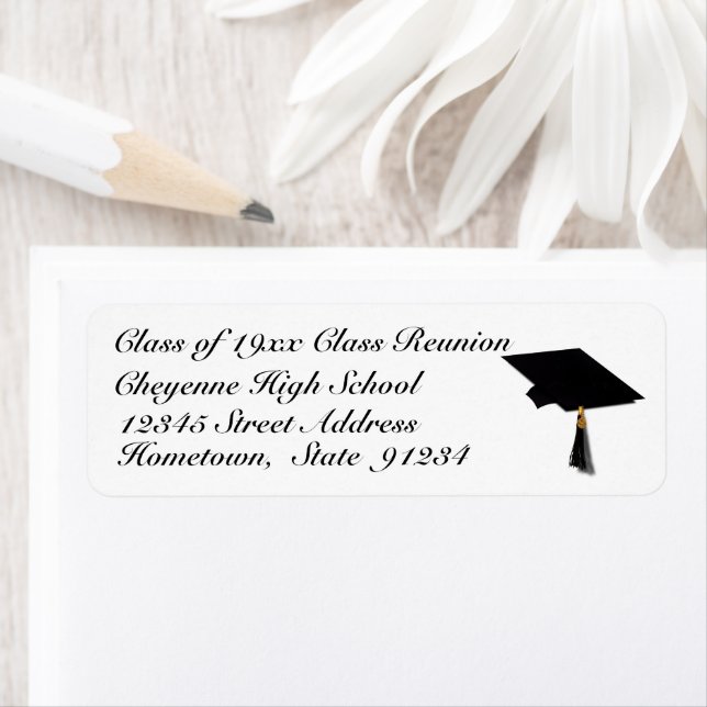 Grad Cap High School Reunion Returadress Etikett (Insitu)