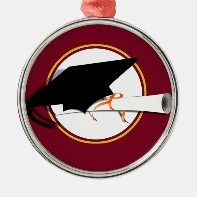 Grad Cap-lutning med Färger Red och Guld Julgransprydnad Metall (Framsidan)
