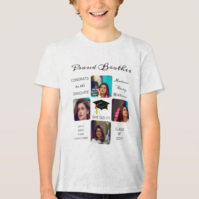 Grad Cap Många Photo Grad Keepsaké Brother T Shirt (Framsida)