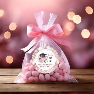 Grad Cap och Rosa Blommigtar... Runt Klistermärke