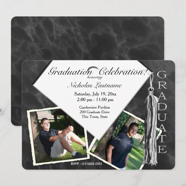 Grad Cap och Tassel Twin Photo Inbjudningar (Fram/baksida)