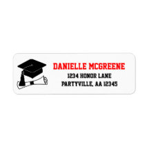 Grad Cap Red and Black Studenten Adress