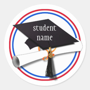 Grad Cap - Red & Blue School Färg Runt Klistermärke