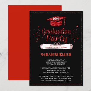 Grad Cap Red Glitter 2018 Studentfest Inbjudningar