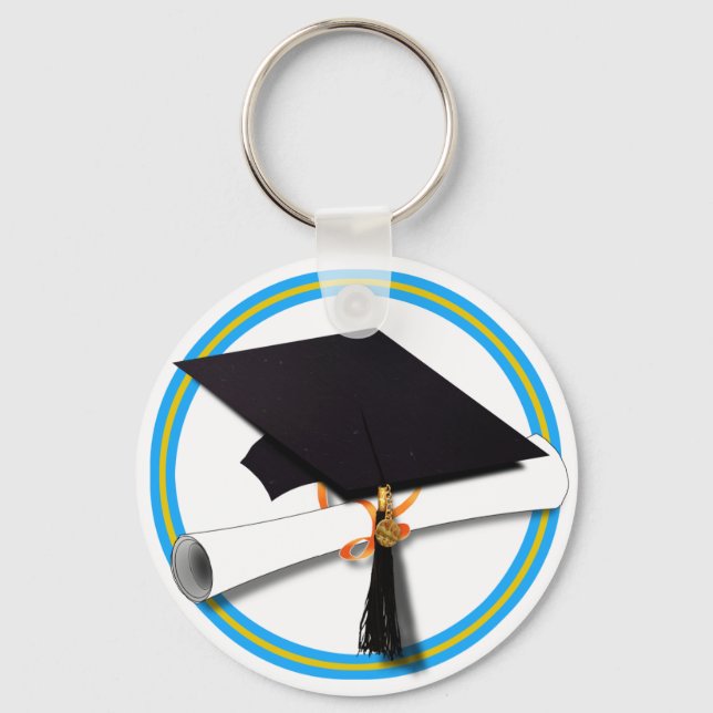 Grad Cap School Färg Blue Nyckelring (Framsida)