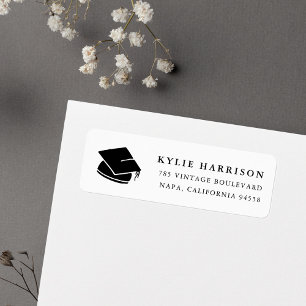 Grad Cap Svartvitt Studenten Returadress Etikett