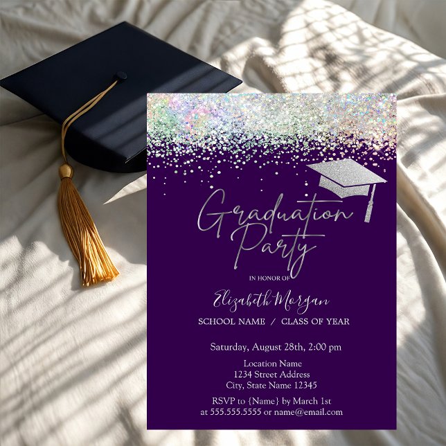 Grad Cap Tassel Confetti Lila Studenten Inbjudningar (Skapare uppladdad)