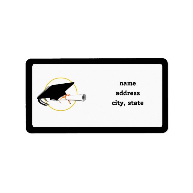 Grad Cap Tilt på svart bakgrund Adressetikett (Framsidan)