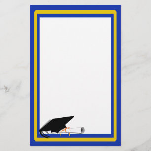 Grad Cap Tilt w/ School Färg Blue and Guld Brevpapper
