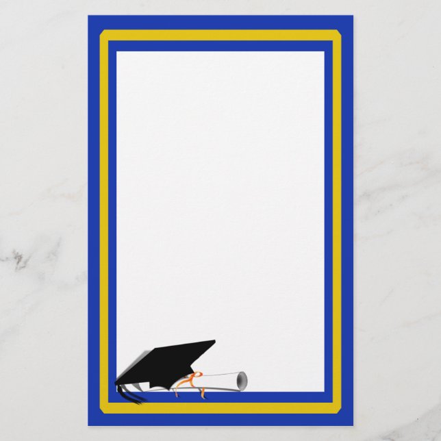 Grad Cap Tilt w/ School Färg Blue and Guld Brevpapper (Framsida)