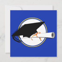 Grad Cap Tilt w/ School Färg Blue and Guld Inbjudningar