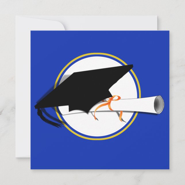 Grad Cap Tilt w/ School Färg Blue and Guld Inbjudningar (Framsida)