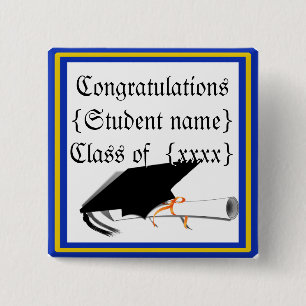 Grad Cap Tilt w/ School Färg Blue and Guld Knapp