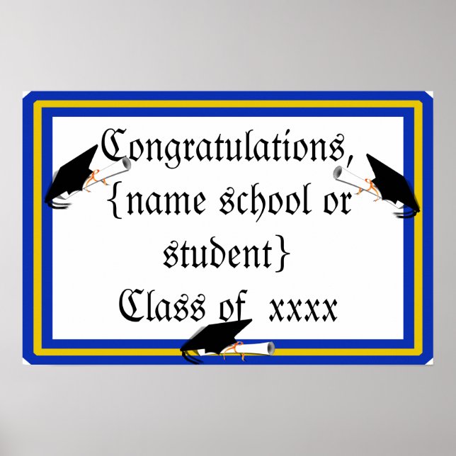Grad Cap Tilt w/ School Färg Blue and Guld Poster (Framsidan)