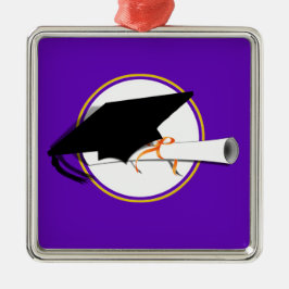 Grad Cap Tilt w/ School Färg Lila and Guld Julgransprydnad Metall
