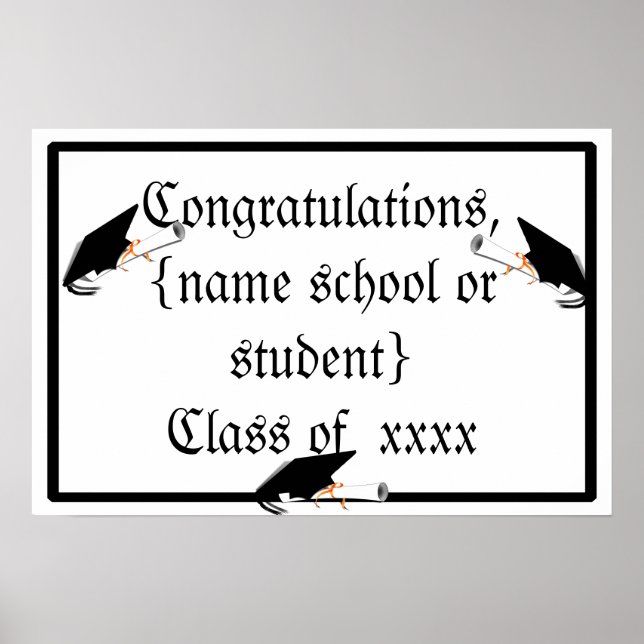 Grad Cap Tilt w/School Färg Poster (Framsidan)
