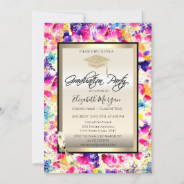 Grad Cap,Vin-glas,Konfetti Flowers Studenten Inbjudningar