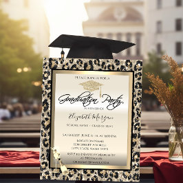 Grad Cap,Vin Glass Glitter Leopard Skriv ut Inbjudningar