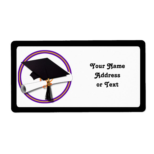 Grad Cap w/Diploma - School Färg Lila & Guld Fraktsedel (Framsidan)