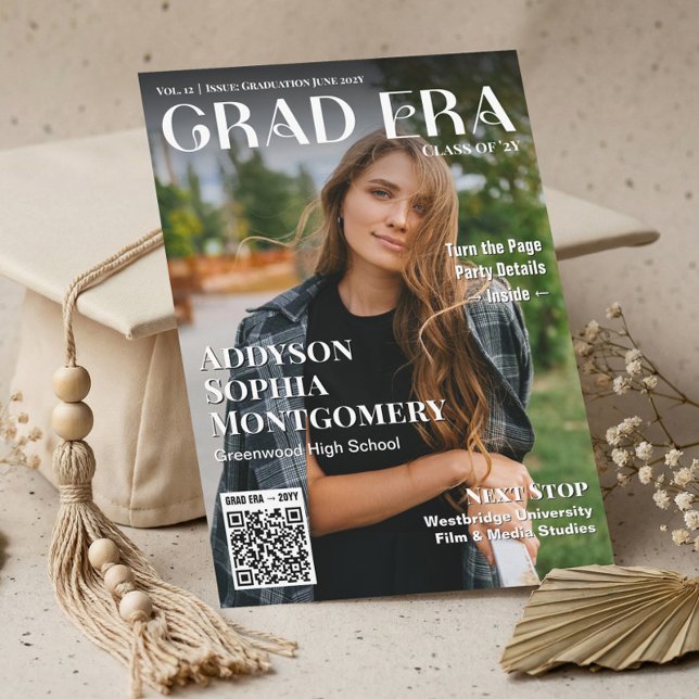 Grad Era Trendy Graduation Magazine Photo Collage Inbjudningar (Grad Era Trendy Graduation Magazine Photo Collage Invitation)