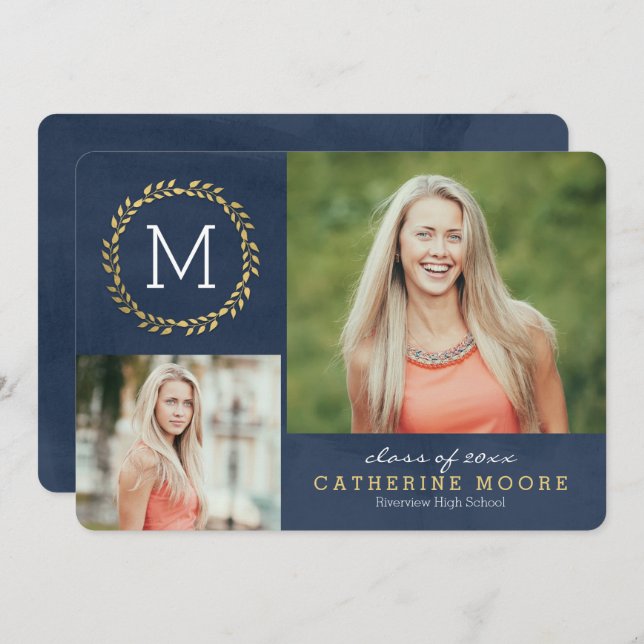 Grad första EDITABLE FÄRG Studenten-kort Inbjudningar (Fram/baksida)