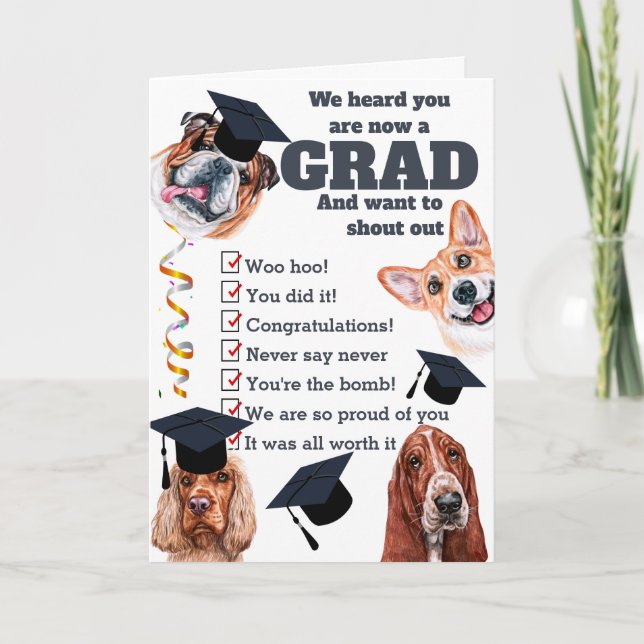 Grad från gänget grattis hundar med hattar kort (Framsida)