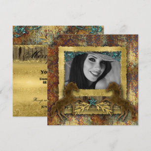 Grad Glitter Guld Vintage Häst Västerländsk Foto Inbjudningar