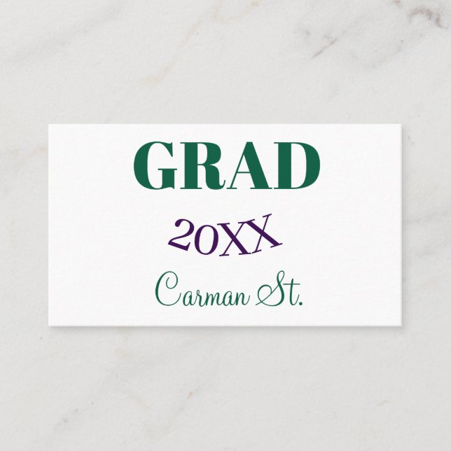 grad grattis grön lila fet år 20XX examen Visitkort (Framsida)