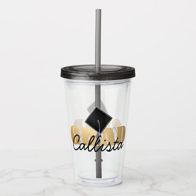 Grad Guld Black Studentmössa Monogram Namn Take Away Mugg (Framsida)