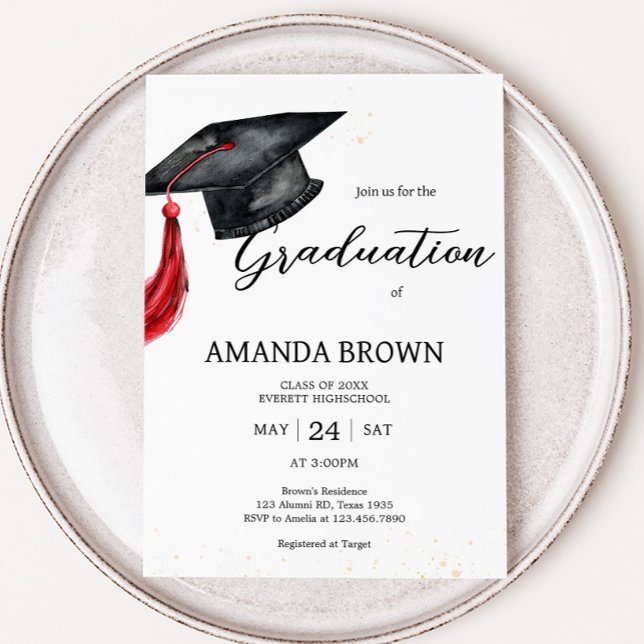 Grad Hat Modern Studentfest-inbjudan Inbjudningar (Grad Hat Graduation Party Invitation)
