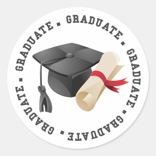 Grad Hat och Degree Stickers Runt Klistermärke (Framsida)