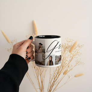 Grad Heart Elegant Script Student Photo Collage Två-Tonad Mugg