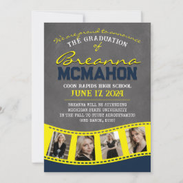 Grad-meddelande om marint blått och Gult-filmband Inbjudningar