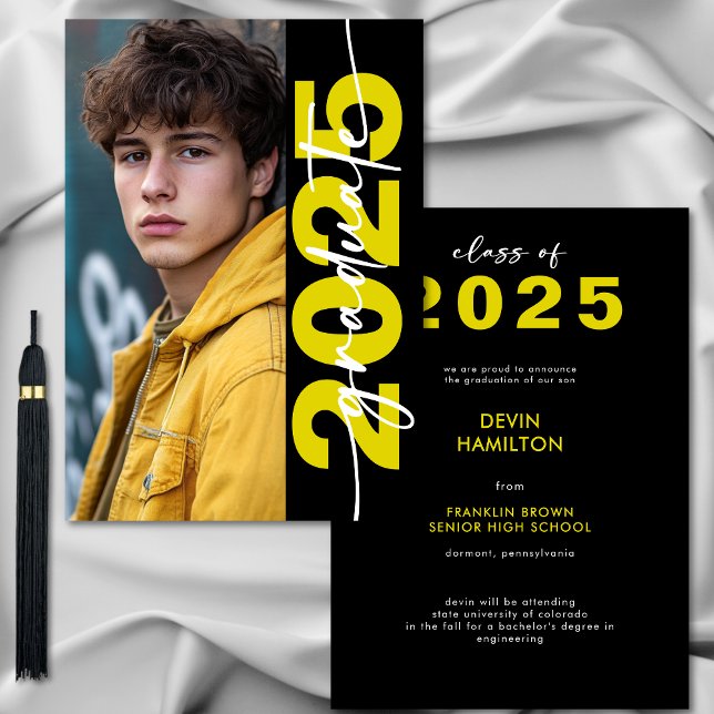 Grad-meddelande om modern fet Gult-typografi Inbjudningar (Modern Bold Yellow Typography Grad Announcement)