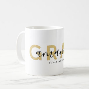 Grad Modern Script Namn Personlig Guld Black Kaffemugg