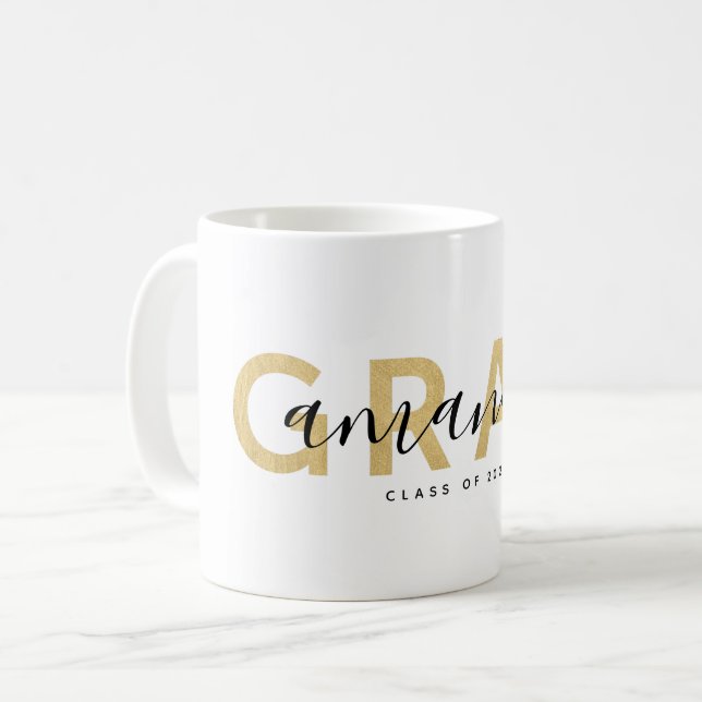 Grad Modern Script Namn Personlig Guld Black Kaffemugg (Framsida vänster)