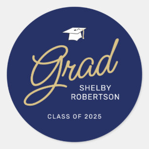 Grad Modern Script Navy Blue Studenten Runt Klistermärke