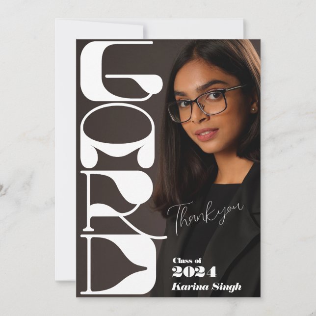 GRAD! Modern Script Studenten Photo Tack Inbjudningar (Framsida)