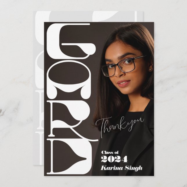 GRAD! Modern Studenten-fototackkort för skript Tack Kort (Fram/baksida)
