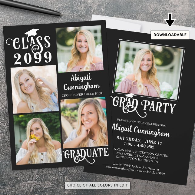 Grad Party 5 Photos Finare Class År-skript Inbjudningar (Skapare uppladdad)