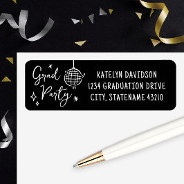 Grad Party Disco Ball Return Address Returadress Etikett