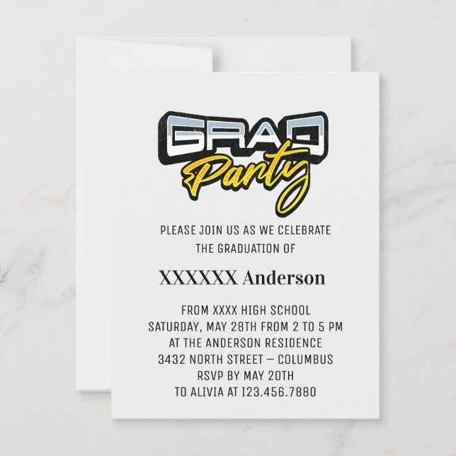 Grad Party Script Guld Black and White OSA Kort (Framsida)