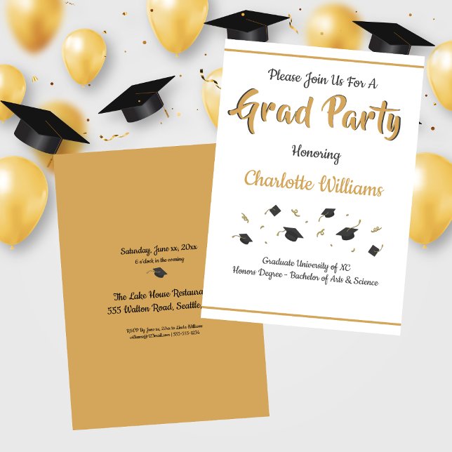 Grad Party Studenten Firande Guld Inbjudningar (Skapare uppladdad)