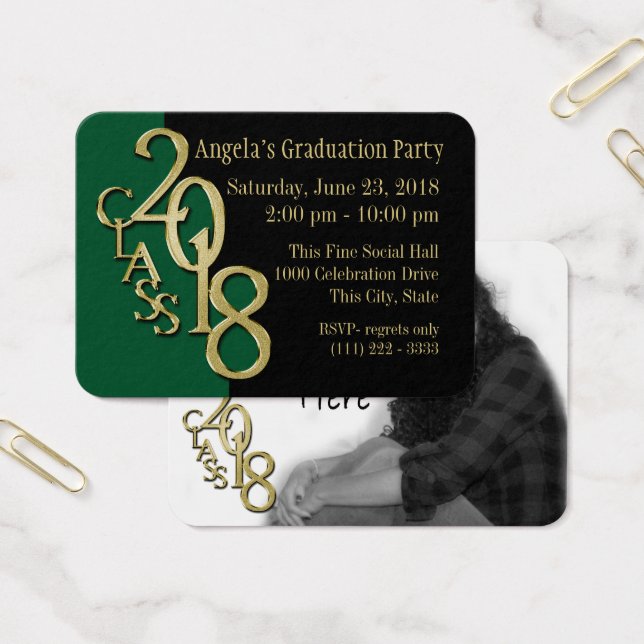 Grad Party Wallet Photo Card 2018 Grönt och Guld Visitkort (Kontor)