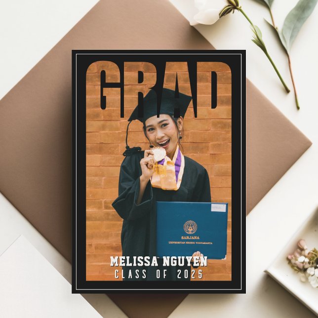 Grad Photo Black Studenten Meddelande (Grad Photo Black Graduation Announcement
)