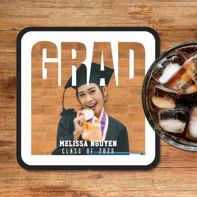 Grad Photo Black Studenten Underlägg Papper Kvadrat (Grad Photo Black Graduation Square Paper Coaster
)