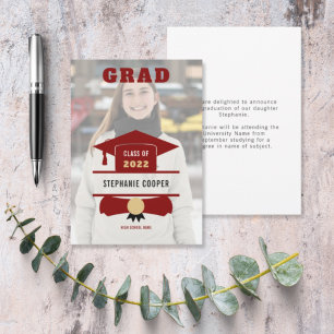 Grad Photo Cap Maroon Guld 2022 Studenten Meddelande
