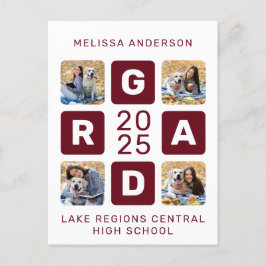 Grad Photo Collage Burgundy Unik Studenten Inbjudan Vykort