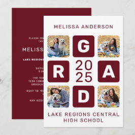 Grad Photo Collage Burgundy Unik Studenten Inbjudningar
